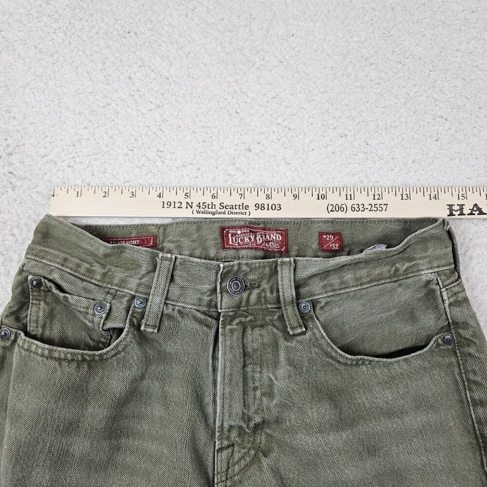 Lucky Brand Jeans Men 29x32 Elko Grape Leaf Green Denim 221 Straight Retro‎ - Picture 8 of 16